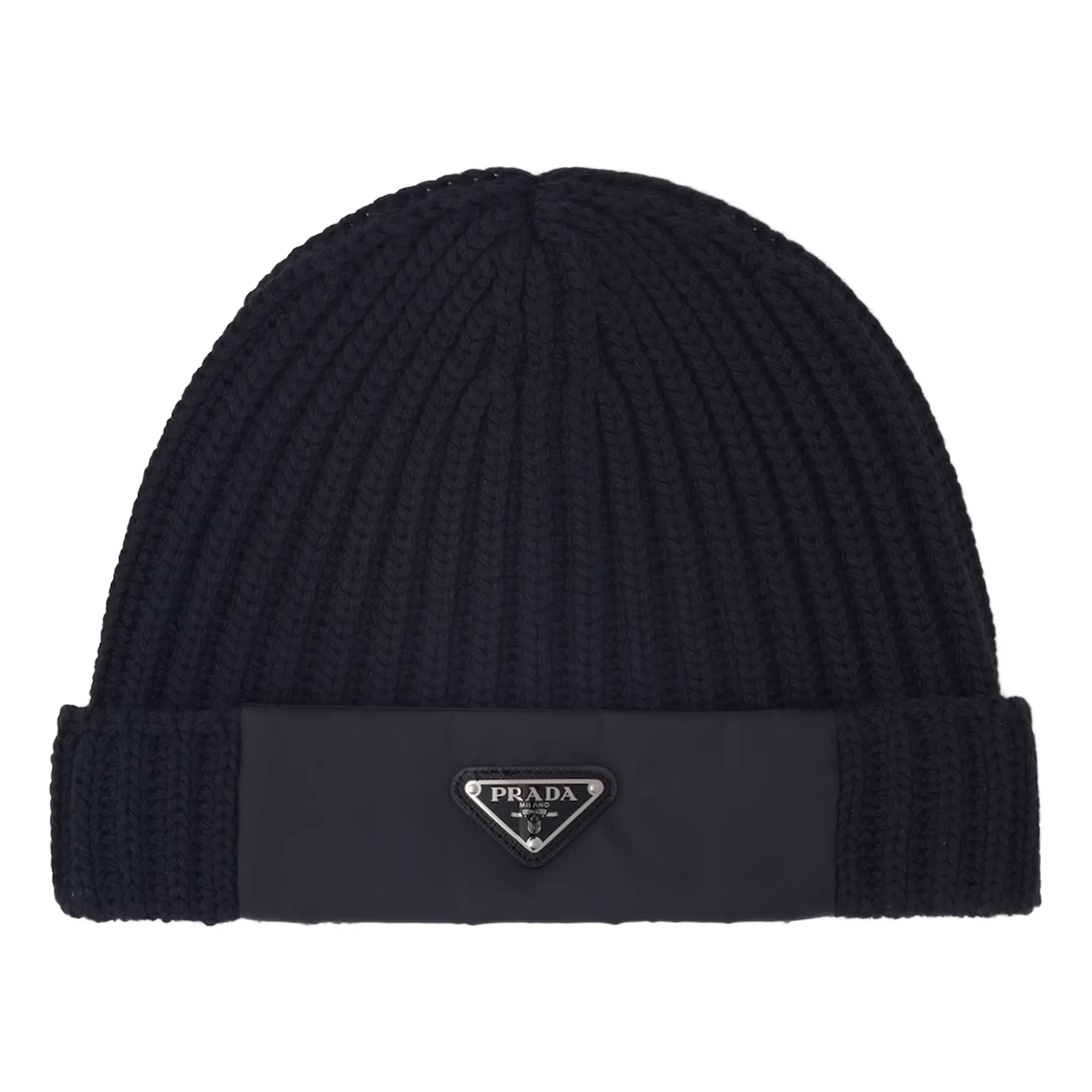 Front View of Prada Re-Nylon gabardine and wool Black Beanie UMD446_1WTO_F0002_S_202